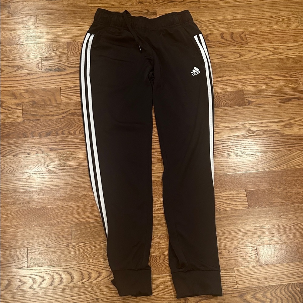 Adidas Black Joggers with White Stripes